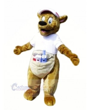 Brown Kangaroo with White T-shirt Mascot Costumes