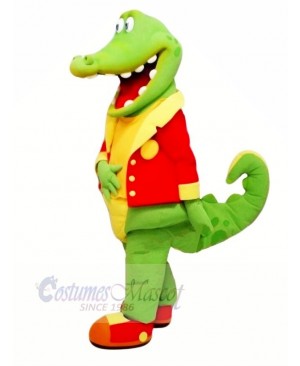 Happy Alligator with Red Coat Mascot Costume