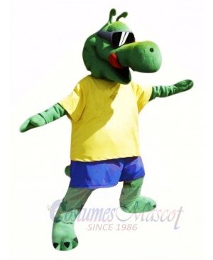 Cool Alligator with Yellow T-shirt Mascot Costumes Animal