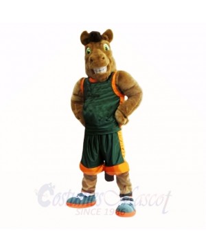 Sport Brown Horse with Green Shirt Mascot Costumes Adult