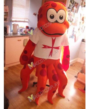High Quality Adult Octopus in White Shirt Mascot Costume