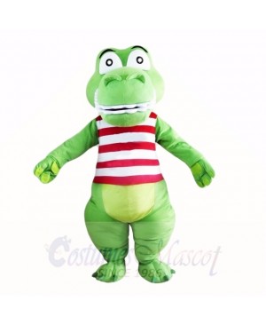 Green Cute Crocodile with Red and White Shirt Mascot Costumes Cartoon