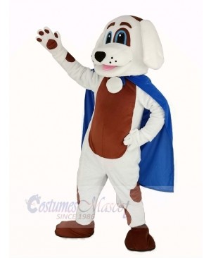 White Dog Brown Belly in Blue Cape Mascot Costume