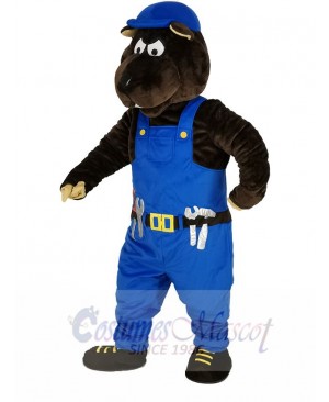 Gopher Worker in Blue Overalls Mascot Costume Animal