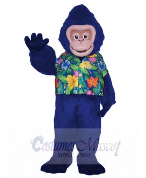 Blue Gorilla Monkey in Floral Shirt Mascot Costume