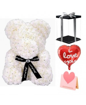 Diamond White Rose Teddy Bear Flower Bear Best Gift for Mother's Day, Valentine's Day, Anniversary, Weddings and Birthday