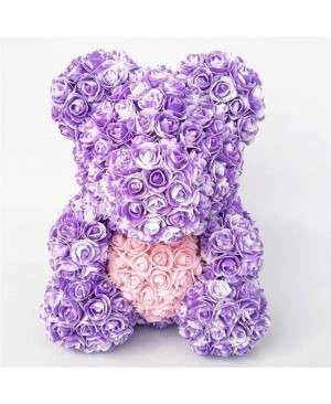 Newstyle Purple Rose Teddy Bear Flower Bear with Pink Heart Best Gift for Mother's Day, Valentine's Day, Anniversary, Weddings and Birthday