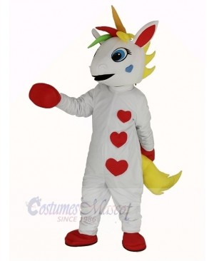 White Unicorn with Colorful Horn Mascot Costume