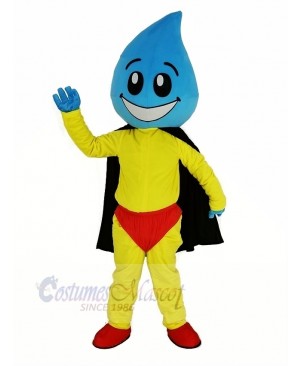 Water Drop Superman with Black Cape Mascot Costume