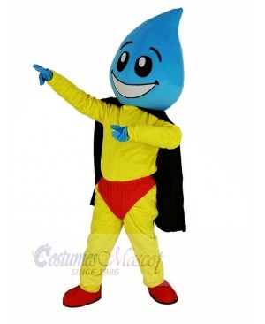 Water Drop Superman with Black Cape Mascot Costume