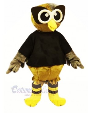 Brown Owl with Black T-shirt Mascot Costumes Cartoon	