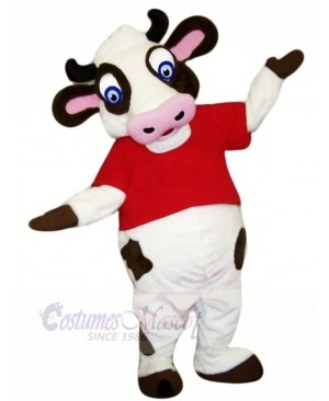 Funny Cow with Red T-shirt Mascot Costumes Cartoon