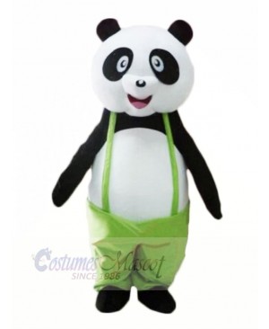 Cute Panda with Green Coat Mascot Costume Cheap