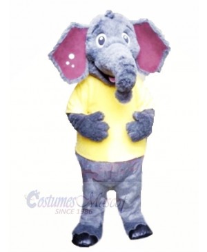 Fluffy Elephant with Yellow T-shirt Mascot Costumes 