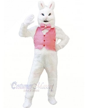 White Bunny Rabbit with Pink Vest Mascot Costumes Cheap	