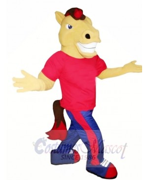 Brown Horse with Red T-shirt Mascot Costumes Animal