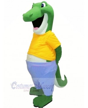 Happy Alligator with Yellow T-shirt Mascot Costumes Adult