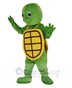 Happy Green Turtle with Yellow Shell Mascot Costume