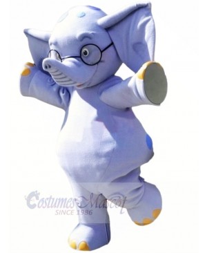 Blue Elephant with Glasses Mascot Costumes Cartoon