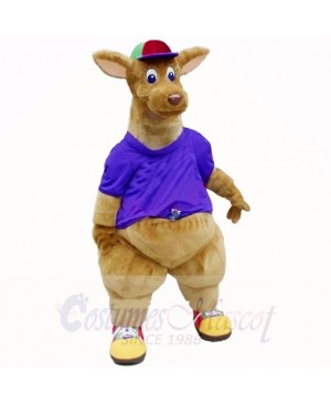 Top Quality Kangaroo With Purple Shirt Mascot Costumes Adult