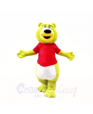 Green Teddy Bear with Red Shirt Mascot Costumes School