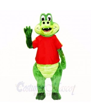 Friendly Crocodile with Red Shirt Mascot Costumes Cartoon