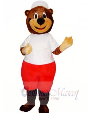 Sport Bear with White Hat Mascot Costumes Animal