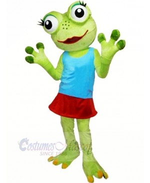 Girl Frog with Blue Vest Mascot Costumes Cartoon	