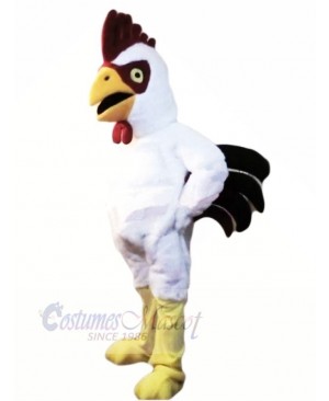 Power Muscular White Rooster Mascot Costume Cartoon