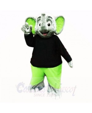 Green Elephant with Black Shirt Mascot Costumes Cartoon