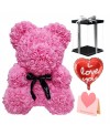 Pink Rose Teddy Bear Flower Bear with Balloon, Greeting Card & Gift Box for Mothers Day, Valentines Day, Anniversary, Weddings & Birthday