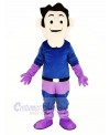 Super Hero in Purple and Blue Coat Mascot Costume People
