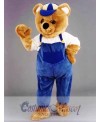 Teddy Bear Mascot Costume with Hat and Blue Overalls