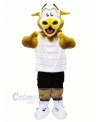 Brown Fluffy Cow with White T-shirt Mascot Costumes Animal