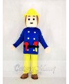 Realistic Fireman Sam In Blue Coat Mascot Costume Cartoon