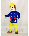 Realistic Fireman Sam In Blue Coat Mascot Costume Cartoon