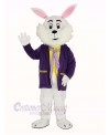 White Easter Bunny Rabbit in Purple Coat Mascot Costume