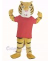 Happy Tiger in Red T-shirt Mascot Costume