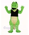 Power Green Crocodile in Black Vest Mascot Costume Animal