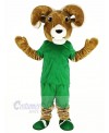 Sport Brown Ram with Green T-shirt Mascot Costume