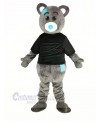 Gray Teddy Bear with Black Coat Mascot Costume Cartoon Male