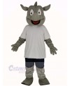 Rhino in White T-shirt Mascot Costume