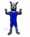Wolf with Blue Vest Mascot Costumes Cartoon
