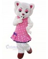 White Beautiful Wolf in Pink Dress Mascot Costumes Cartoon	