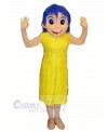 Happy Girl in Yellow Dress Mascot Costume Cartoon