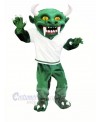 Green Devil with Long Teeth Mascot Costume Cartoon
