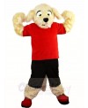 Fluffy Dog in Red Shirt and Black Pants Mascot Costumes Animal