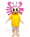 Pink Crab with Yellow Shirt Mascot Costumes Cartoon