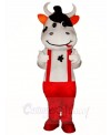 Cow Mascot Costumes with Red Overalls Animal 