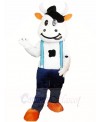 Cow Mascot Costumes with Blue Overalls Animal 